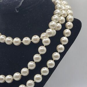 Chunky Large Vintage Hollywood Imitation Pearl Necklace Long Strand 53in